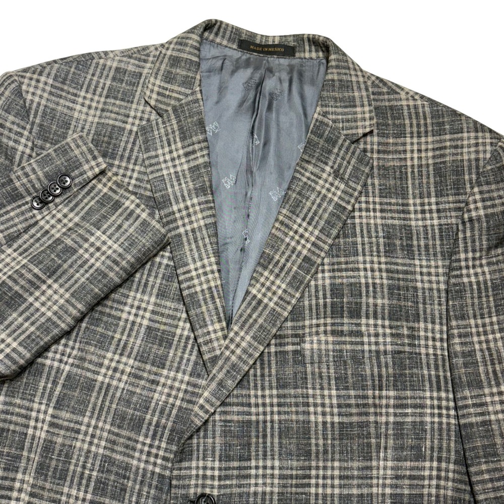 Jos A Bank Reserve Sport Coat Mens 50R Grey Silk Wool Linen Plaid Blazer Chelsea